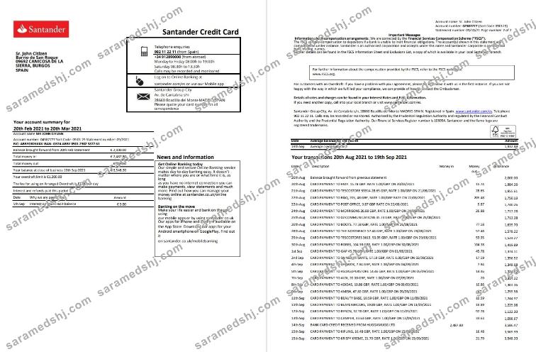 Spain Santander 2 pages excel pdf